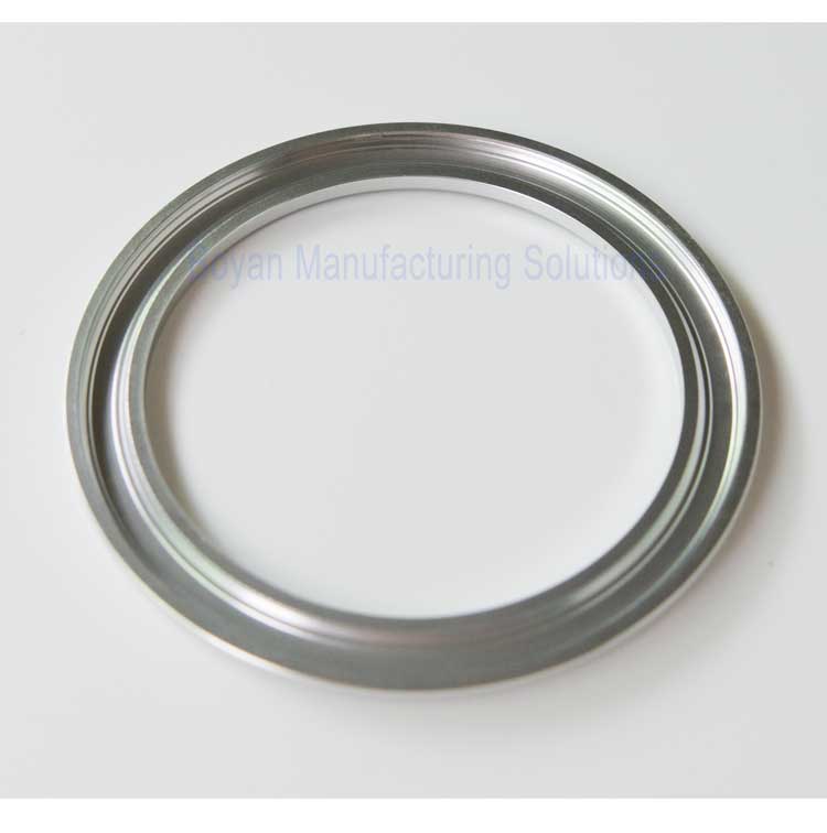 bottom view of aluminum clear anodized camera glass retaining ring