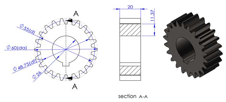 drawing for a nylon gear