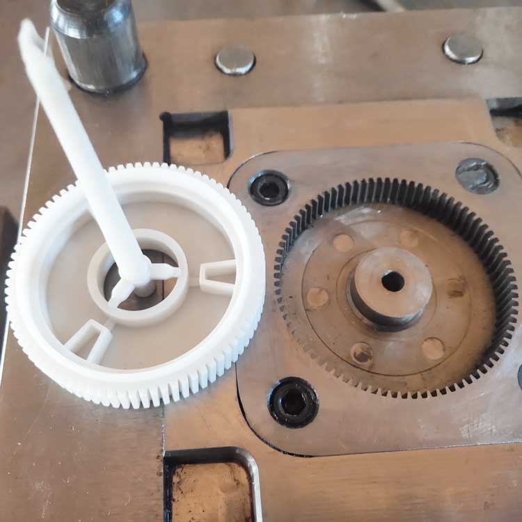 injection mold plastic helical gear close view