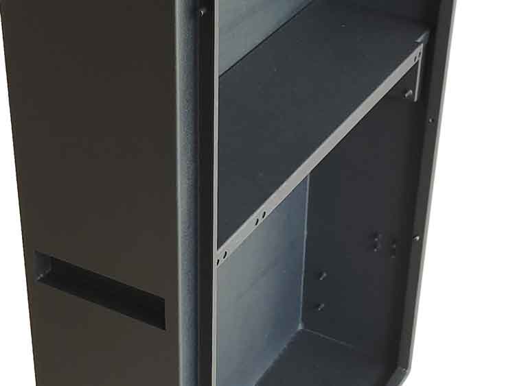 close-up view of a sheet metal cabinet 