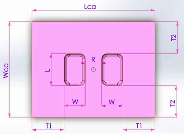 cavity plate dimension length and width