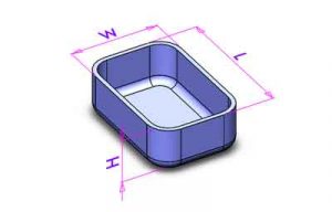 plastic part length width and height