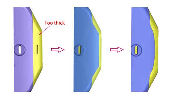 plastic part design modification reducing wall thickness and altering shape