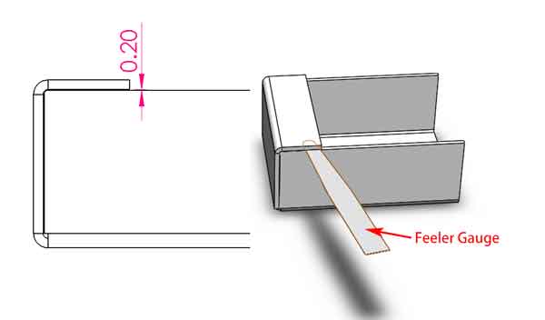 feeler gauge checking clearance on sheet metal bending