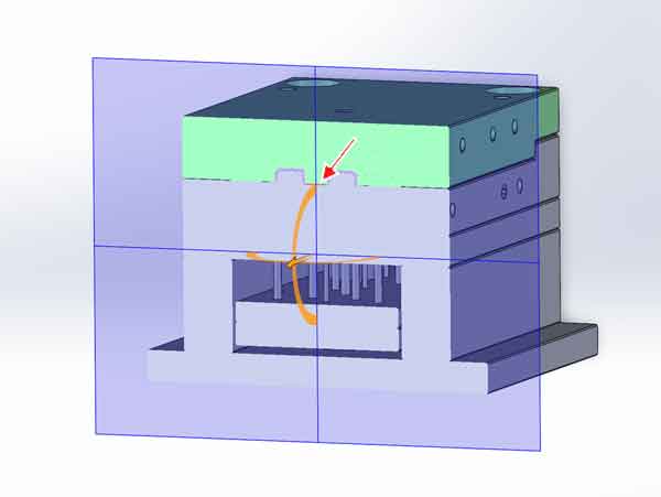 The punch-surface of an injection mold in the cross-sectional