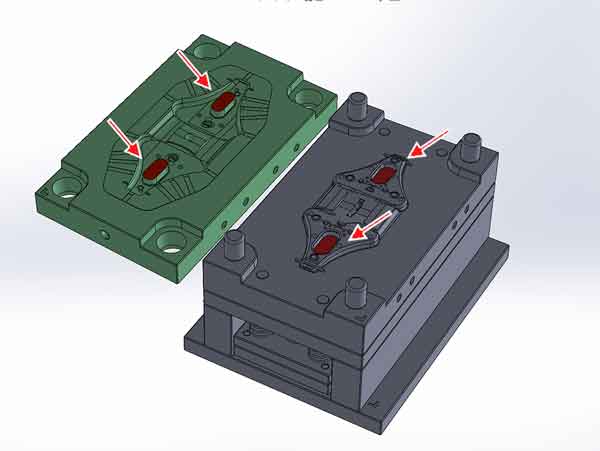 The punch-through surface of an injection mold in a 3D view